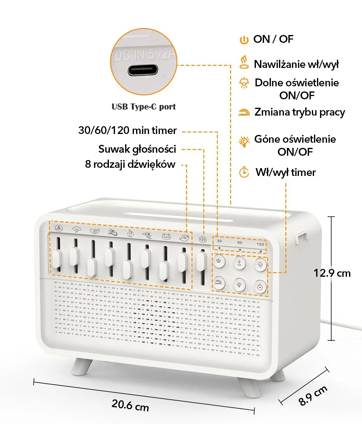 SleepWave™ – maszyna White Noise 8-dźwiękowa z aromaterapią, nawilżaniem i lampką nocną (200 ml)